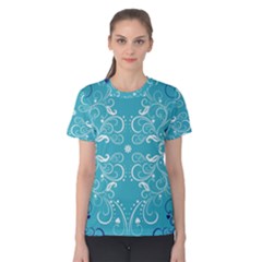 Repeatable Patterns Shutterstock Blue Leaf Heart Love Women s Cotton Tee