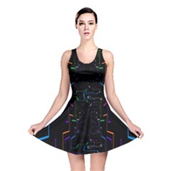 Seamless 3d Animation Digital Futuristic Tunnel Path Color Changing Geometric Electrical Line Zoomin Reversible Skater Dress by Mariart