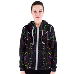 Seamless 3d Animation Digital Futuristic Tunnel Path Color Changing Geometric Electrical Line Zoomin Women s Zipper Hoodie by Mariart