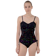 Seamless 3d Animation Digital Futuristic Tunnel Path Color Changing Geometric Electrical Line Zoomin Sweetheart Tankini Set by Mariart