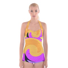 Spiral Digital Pop Rainbow Boyleg Halter Swimsuit  by Mariart