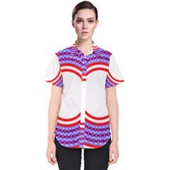 Stars Stripes Circle Red Blue Space Round Women s Short Sleeve Shirt