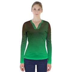 Course Colorful Pattern Abstract Green V-neck Long Sleeve Top