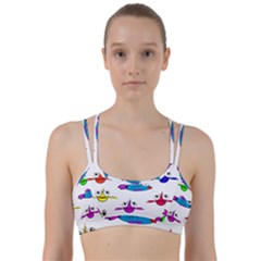 Fish Swim Cartoon Funny Cute Line Them Up Sports Bra