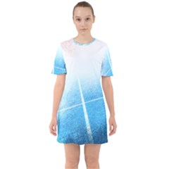 Court Sport Blue Red White Sixties Short Sleeve Mini Dress by Nexatart