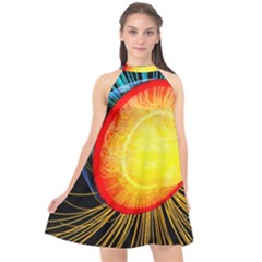 Cross Section Earth Field Lines Geomagnetic Hot Halter Neckline Chiffon Dress 