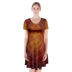 High Res Nostars Orange Gold Short Sleeve V-neck Flare Dress by Mariart