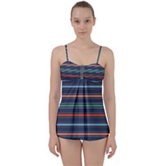 Horizontal Line Blue Green Babydoll Tankini Set by Mariart