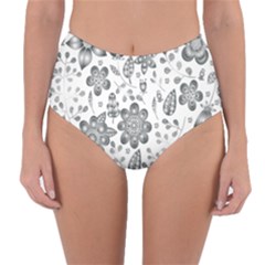 Grayscale Floral Heart Background Reversible High-waist Bikini Bottoms by Mariart