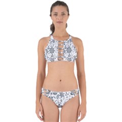 Grayscale Floral Heart Background Perfectly Cut Out Bikini Set