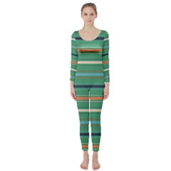 Horizontal Line Green Red Orange Long Sleeve Catsuit by Mariart