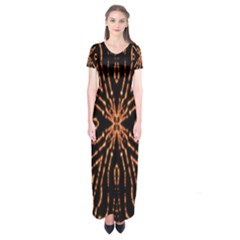 Golden Fire Pattern Polygon Space Short Sleeve Maxi Dress by Mariart