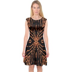 Golden Fire Pattern Polygon Space Capsleeve Midi Dress by Mariart