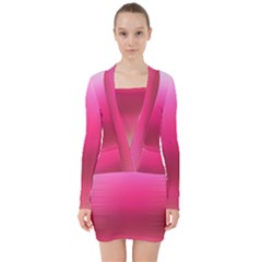 Line Pink Space Sexy Rainbow V-neck Bodycon Long Sleeve Dress