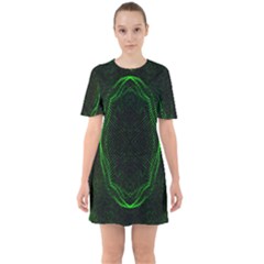 Green Foam Waves Polygon Animation Kaleida Motion Sixties Short Sleeve Mini Dress