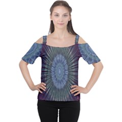 Peaceful Flower Formation Sparkling Space Cutout Shoulder Tee