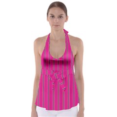 Pink Line Vertical Purple Yellow Fushia Babydoll Tankini Top by Mariart