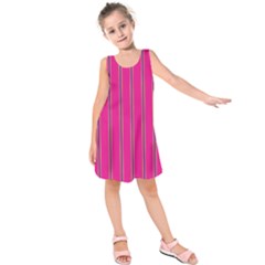 Pink Line Vertical Purple Yellow Fushia Kids  Sleeveless Dress by Mariart