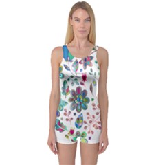 Prismatic Psychedelic Floral Heart Background One Piece Boyleg Swimsuit by Mariart