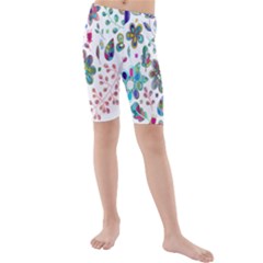 Prismatic Psychedelic Floral Heart Background Kids  Mid Length Swim Shorts by Mariart