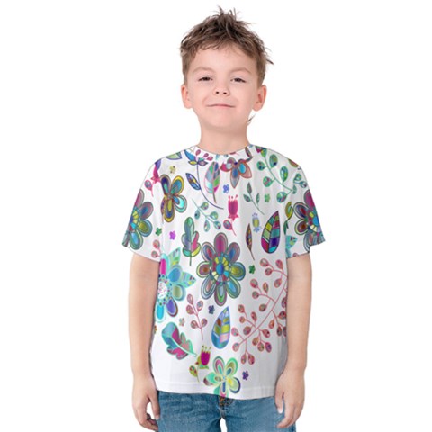 Prismatic Psychedelic Floral Heart Background Kids  Cotton Tee by Mariart