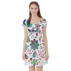 Prismatic Psychedelic Floral Heart Background Short Sleeve Skater Dress by Mariart