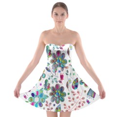 Prismatic Psychedelic Floral Heart Background Strapless Bra Top Dress by Mariart