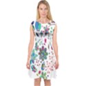 Prismatic Psychedelic Floral Heart Background Capsleeve Midi Dress View1