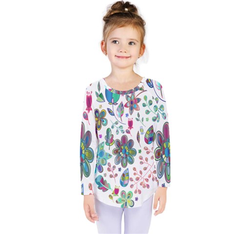 Prismatic Psychedelic Floral Heart Background Kids  Long Sleeve Tee by Mariart