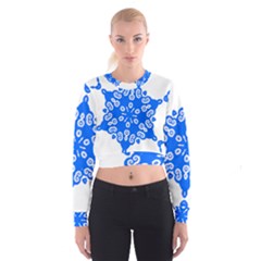 Snowflake Art Blue Cool Polka Dots Cropped Sweatshirt by Mariart