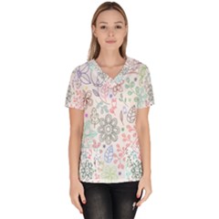 Prismatic Neon Floral Heart Love Valentine Flourish Rainbow Scrub Top