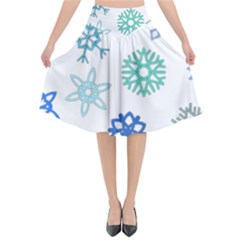 Snowflakes Blue Green Star Flared Midi Skirt by Mariart