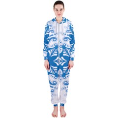 Snowflakes Blue Flower Hooded Jumpsuit (ladies)  by Mariart