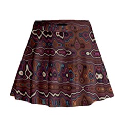 Hippy Boho Chestnut Warped Pattern Mini Flare Skirt by KirstenStar