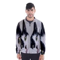 Cat Face Cute Black White Animals Wind Breaker (men) by Mariart