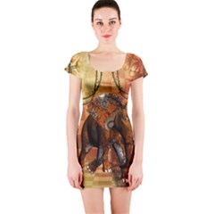 Steampunk, Steampunk Elephant With Clocks And Gears Short Sleeve Bodycon Dress by FantasyWorld7