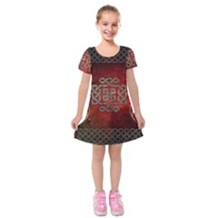 The Celtic Knot With Floral Elements Kids  Short Sleeve Velvet Dress by FantasyWorld7