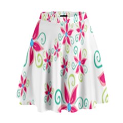 Flower Beauty Sexy Rainbow Sunflower Pink Green Blue High Waist Skirt