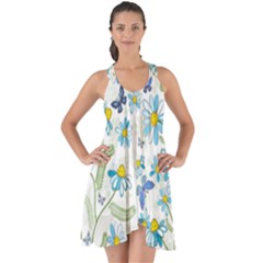 Flower Blue Butterfly Leaf Green Show Some Back Chiffon Dress