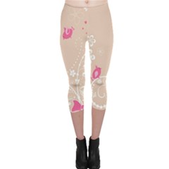 Flower Bird Love Pink Heart Valentine Animals Star Capri Leggings  by Mariart