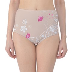 Flower Bird Love Pink Heart Valentine Animals Star High-waist Bikini Bottoms