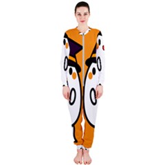 Halloween Ghost Orange Onepiece Jumpsuit (ladies)  by Mariart