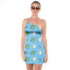 Frog Ghost Rain Flower Green Animals One Soulder Bodycon Dress by Mariart