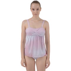 Love Heart Pink Valentine Flower Leaf Twist Front Tankini Set by Mariart