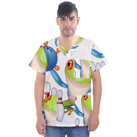 Tree Frog Bowler Men s V-neck Scrub Top by crcustomgifts