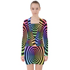 Hypnotic Circle Rainbow V-neck Bodycon Long Sleeve Dress