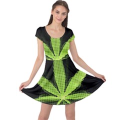 Marijuana Weed Drugs Neon Green Black Light Cap Sleeve Dress by Mariart