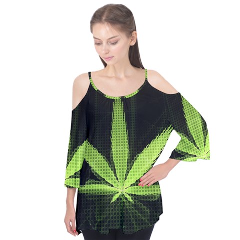 Marijuana Weed Drugs Neon Green Black Light Flutter Tees by Mariart