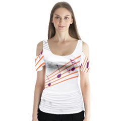 Musical Net Purpel Orange Note Butterfly Sleeve Cutout Tee 