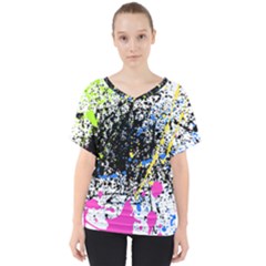 Spot Paint Pink Black Green Yellow Blue Sexy V-neck Dolman Drape Top